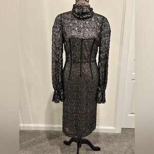 New Dolce & Gabbana Women Black Lace Pattern Midi Length Dress Size M / IT 44